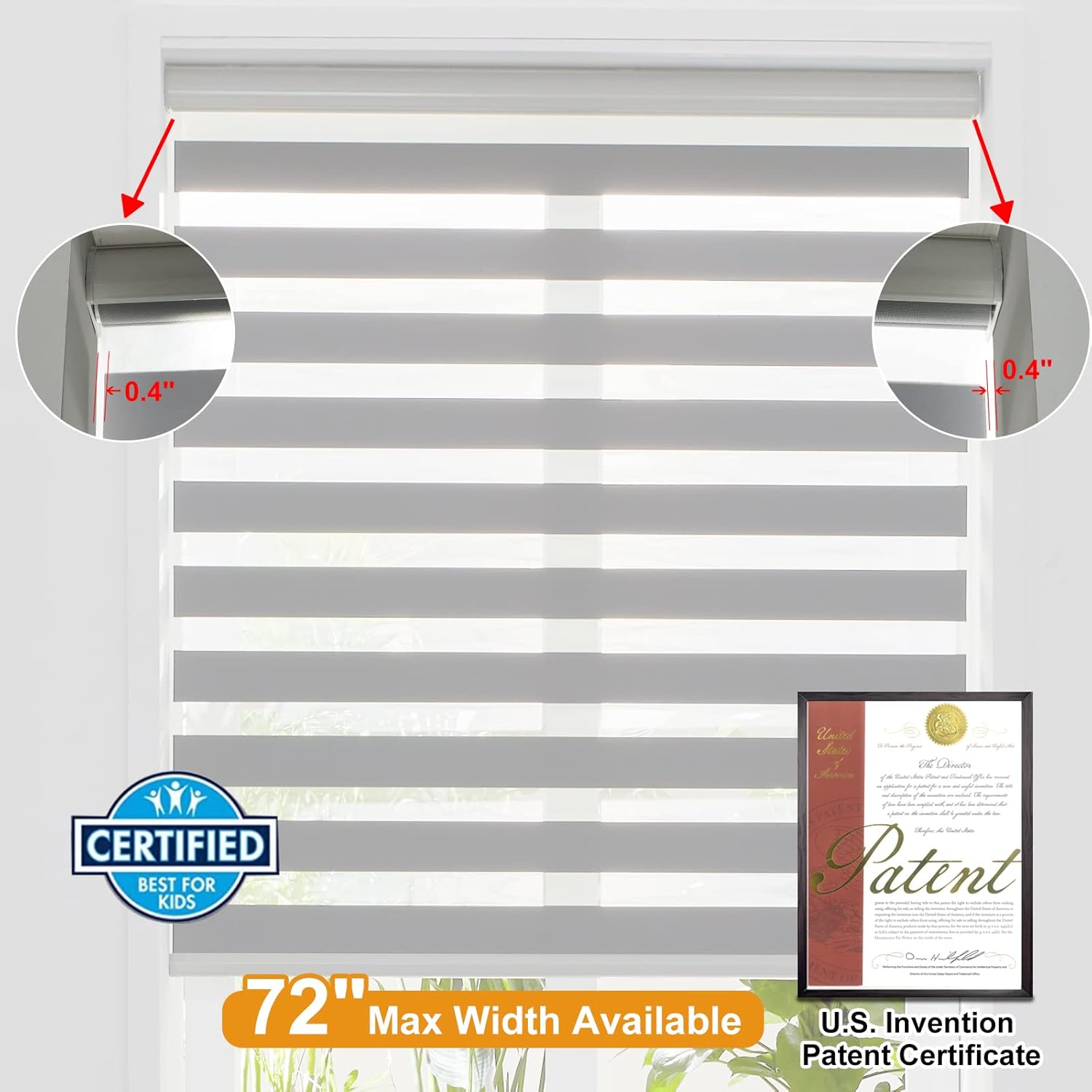Persilux Cordless Zebra Blinds for Windows Free-Stop Roller Shades (33 W X 64 H, Grey) Dual Layer Light Cintrol for Day and Night, Light Filtering Sheer Shades for Home, Easy to Install